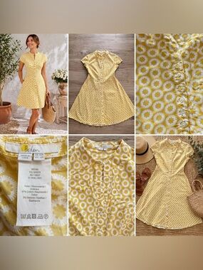 Boden Yellow Floral Button Front Fit & Flare Dress sz 6 ~WEDDING~KENTUCKY DERBY